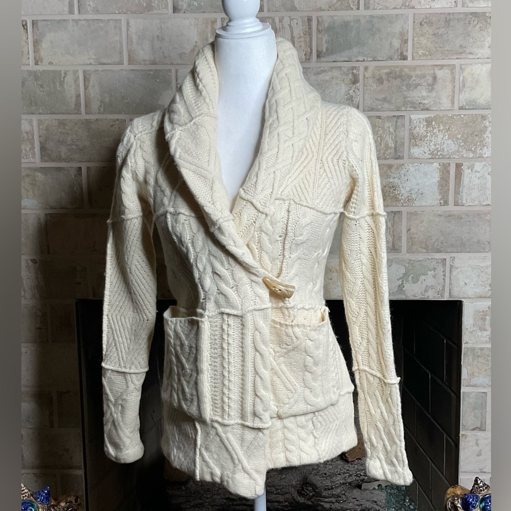 Denim & Supply Ralph Lauren Cream Cable-Knit Shawl-Collar Cardigan